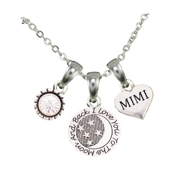 Mimi Love You To The Moon Silver Chain Necklace Heart Jewelry Grandmother Gift - CR12BNN52WZ