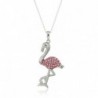 Silver Plated Crystal Critter Pendant Necklace- 18" - FLAMINGO - CJ11UYIWGWF