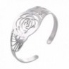 U7 Rose Flower Cuff Bracelet Stainless Steel Hollow Fashion Bangle - White - CW185Q2T2MH