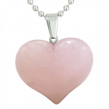 Amulet Large Puffy Heart Rose Quartz Gemstone Healing Powers Pendant 18 Inch Necklace - C611CWQEACP