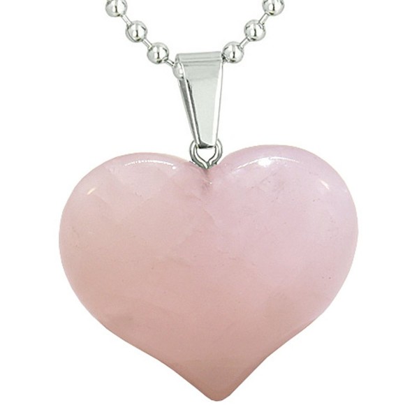 Amulet Large Puffy Heart Rose Quartz Gemstone Healing Powers Pendant 18 Inch Necklace - C611CWQEACP