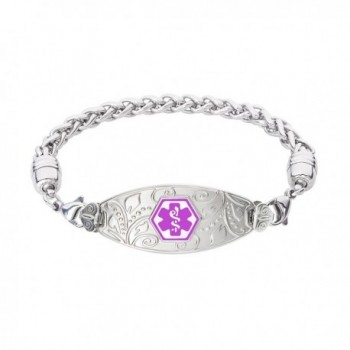 Divoti Custom Engraved Lovely Filigree Medical Alert Bracelet -Wheat Stainless -Purple - C412O62OAXT