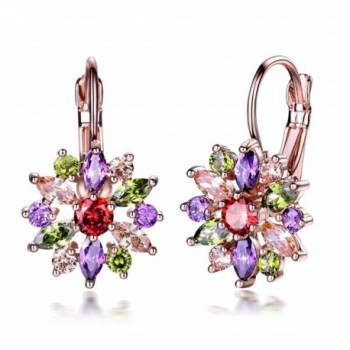 GULICX Rose Gold Color Flower Marquise Round Multicolor Cubiczirconia Hoop Cluster Earrings - C3186YKN6K0