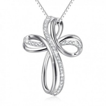 Sterling Silver Cubic Zirconia Loop Infinity Cross Pendant Necklace 18"Box Chain - C21895320S3