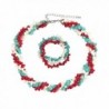 18" Strands Coral Cultured Freshwater Pearl Simulated Turquoise Twist Necklace + Bracelet - CN11NQSKXS9