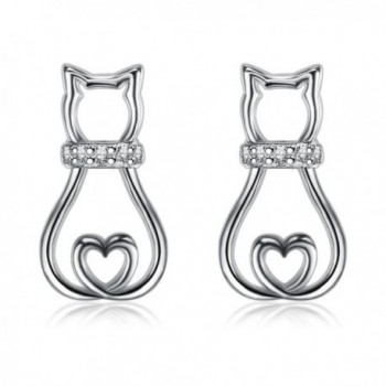 BGTY 925 Sterling Silver Cubic Zirconia Mini Cute Lovely Cat Stud Earrings For Women Ladies Girls - CV189DKA00K