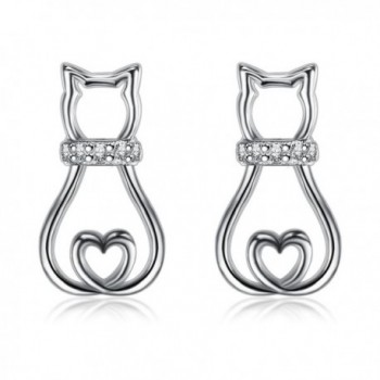 BGTY 925 Sterling Silver Cubic Zirconia Mini Cute Lovely Cat Stud Earrings For Women Ladies Girls - CV189DKA00K