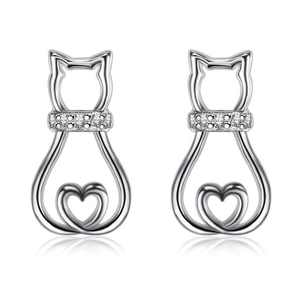 BGTY 925 Sterling Silver Cubic Zirconia Mini Cute Lovely Cat Stud Earrings For Women Ladies Girls - CV189DKA00K