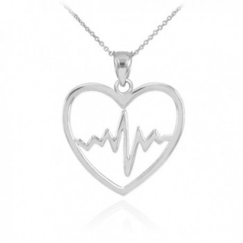 925 Sterling Silver Lifeline Pulse Heartbeat Charm Open Heart Pendant Necklace - CL11KW6OJL5