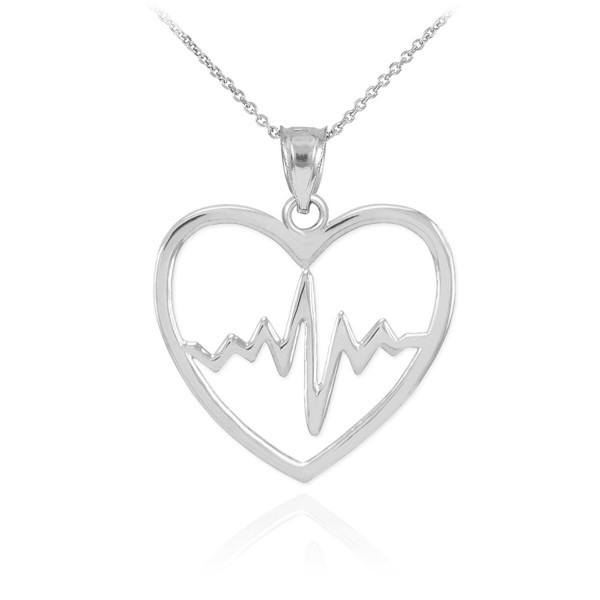 925 Sterling Silver Lifeline Pulse Heartbeat Charm Open Heart Pendant Necklace - CL11KW6OJL5