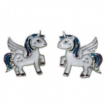 DaisyJewel Winged Unicorn Pegasus Pony Silvertone Stud Earrings - C411KPV6ZOV