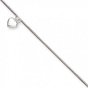 Black Bow Jewelry Sterling Silver Puffed Heart Anklet- 10 Inch - CQ114KUSUFP