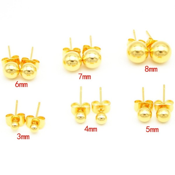 Goldenchen 14K Real Yellow Gold Plated 3mm/4mm/5mm/6mm/7mm/8mm Round Ball Stud Earrings - 4MM - C2184R9AU9D