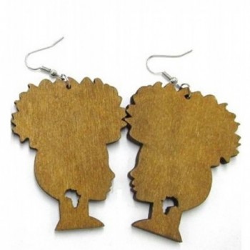 Afro Puff Natural Hair Wooden Earrings - Light Brown - CY12O1R8HYF