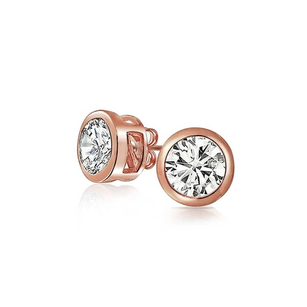 Bling Jewelry Bezel Set Round CZ Stud earrings Rose Gold Plated 6mm - C511EWLMZSF Bling Jewelry Bezel Set Round CZ Stud earrings Rose Gold Plated 6mm - C511EWLMZSF