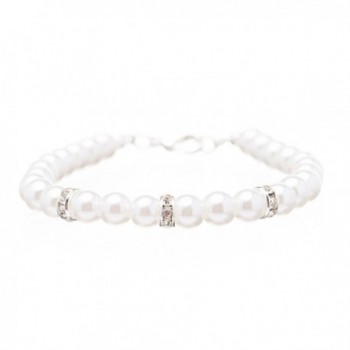 Bridal Wedding Jewelry Crystal Rhinestone Pearl Single Linear Bracelet Silver - CE11HNR98UX