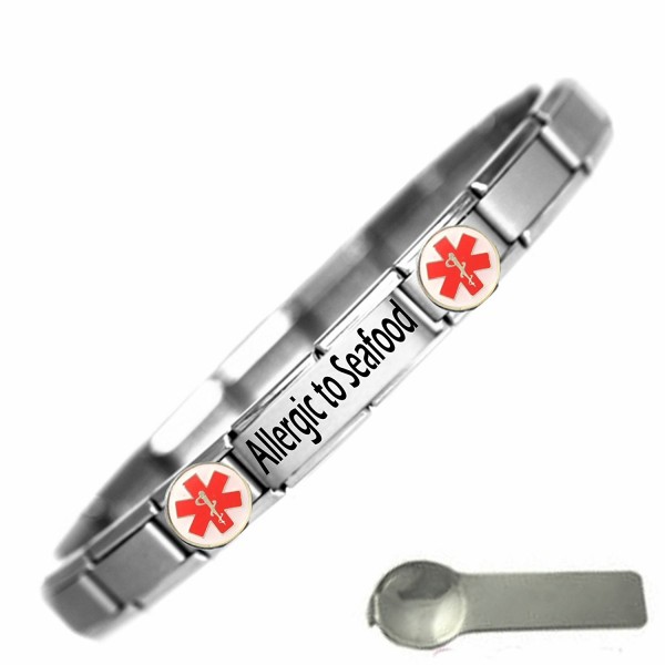 JSC Jewellery Allergic To Seafood Medical Alert Nomination Style Stainless Steel Bracelet - CY11DCDYE15