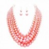 Pink Faux Pearl Multi Strand Necklace with Pierced Dangle Earrings - C012E1NI48X