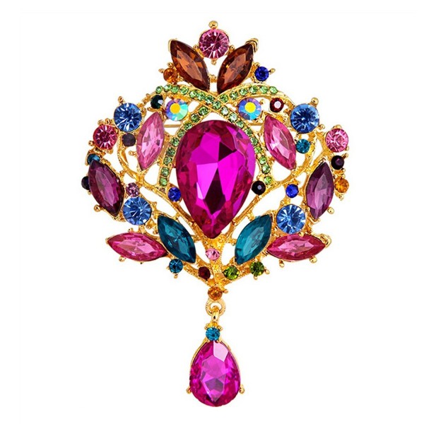 Sanwood Women's Multicolor Water Drop Rhinestone Crystal Wedding Bridal Alloy Pin Brooch - CF1293E3BAP