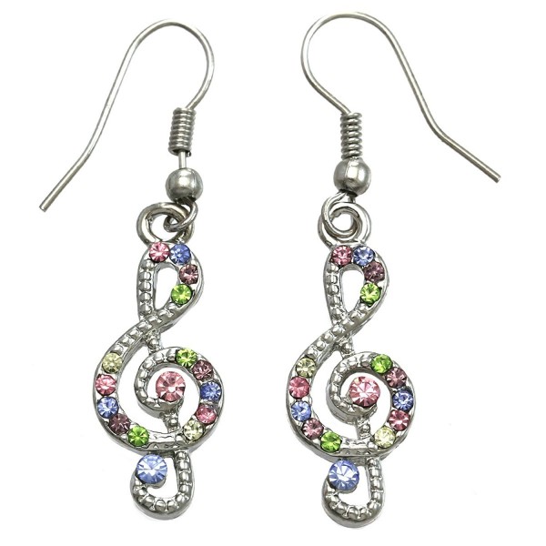 SoulBreezeCollection Treble Clef Music Note Earrings Dangle Drop Style Rhinestones Fashion Jewelry - Multi-Color - CP119U4NGGT