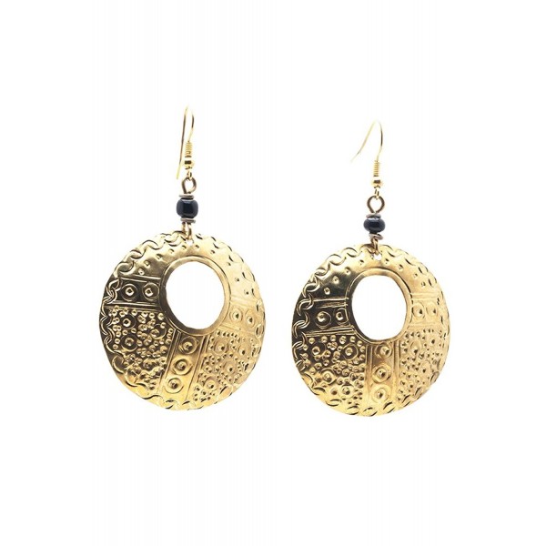 Maisha Fair Trade Hammered Brass Circle Hoop Drop Earring - CE11ENHR3AR