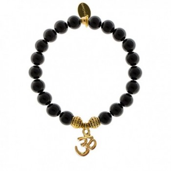 EvaDane Natural Black Onyx Gemstone Tibetan Bead Om Charm Stretch Bracelet - CG12DR21XLJ