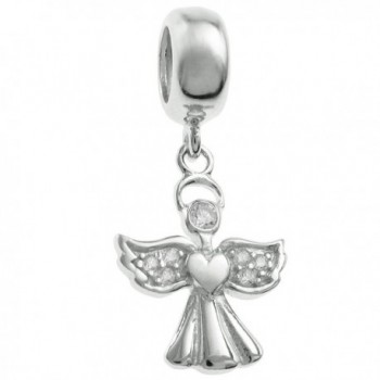 Rhodium-plated Sterling Silver Clear Cubic Zirconia Angel European Style Dangle Bead Charm - CV124AV3DOP