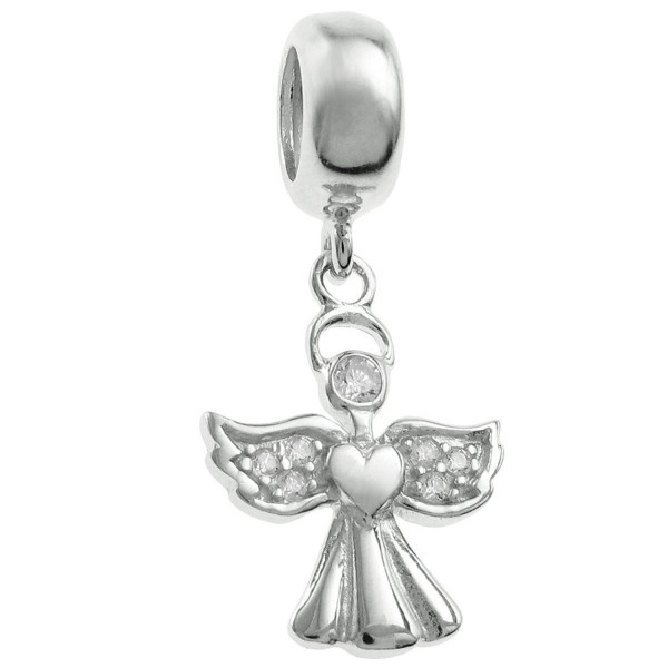 Rhodium-plated Sterling Silver Clear Cubic Zirconia Angel European Style Dangle Bead Charm - CV124AV3DOP