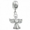 Rhodium-plated Sterling Silver Clear Cubic Zirconia Angel European Style Dangle Bead Charm - CV124AV3DOP