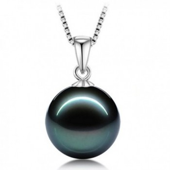 L'vow 12mm White or Black Pearl Pendant Necklace Set Sterling Silver Chain - CY12878M3X5
