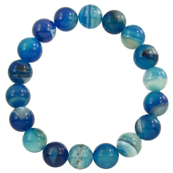 Falari 10mm Natural Semi Precious Gemstone Stretch Bracelet Unisex - Blue Agate - CT12FCY34RV