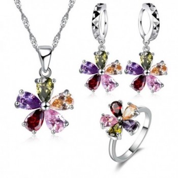 JEMMIN Colorful AAA Zircon Flower Necklace Earring Ring Jewelry Gift Sets for Women - CA12NQYXCO8