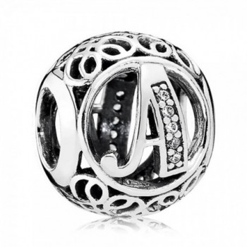 The Kiss Vintage Letter A-Z Clear CZ 925 Sterling Silver Bead Fits European Charm Bracelet (A) - C517YC33WZZ