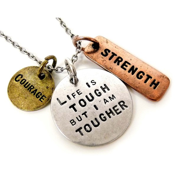 Life is Tough But I Am Tougher Three Tone Antique Stamped Pendant Charm Necklace - CP11D0OYC2H
