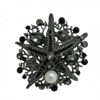 TTjewelry Vintage Style Rhinestone Crystal Starfish Brooch Pin - Black - C8124SL8C0D