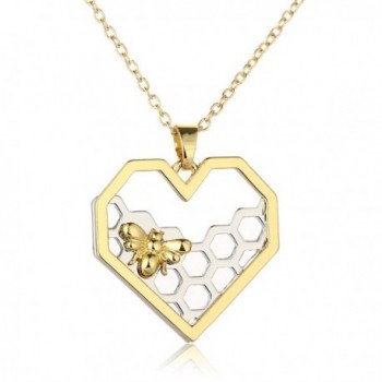 Heart Hexagon Silver Honeycomb Necklace-CHUYUN Gold Honeybee Charm Nature Jewelry - CW185DTN789