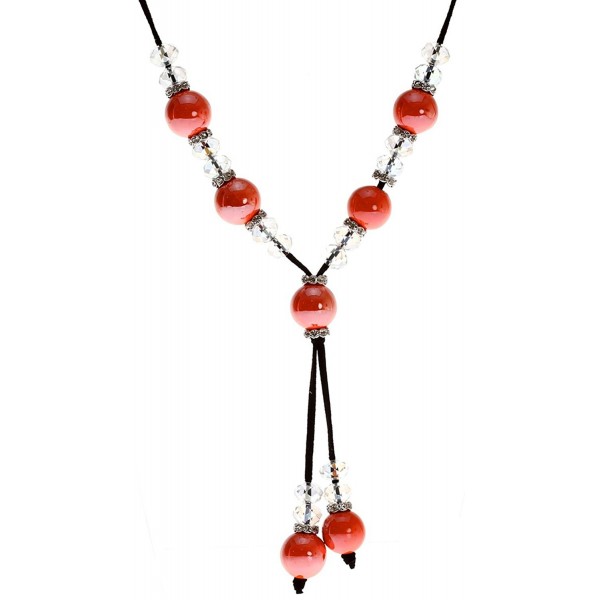 Royal Diamond Bold Orange Ceramic Bead and Faceted Clear Crystal Suede Cord Necklace - CC11DFDTADD