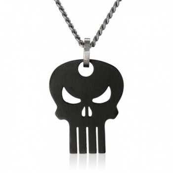 Marvel Comics Unisex Punisher Black Skull Stainless Steel Chain Pendant Necklace- 24" - CO11PZUCMFX