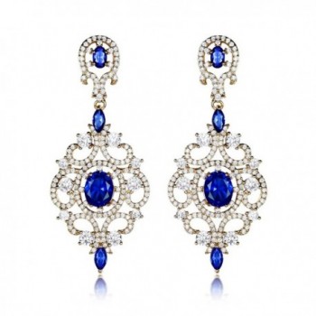 GULICX Long Sapphire Color Blue Zircon Crystal Chandelier Dangle Earrings Gold Tone - CL12NYEOBNB