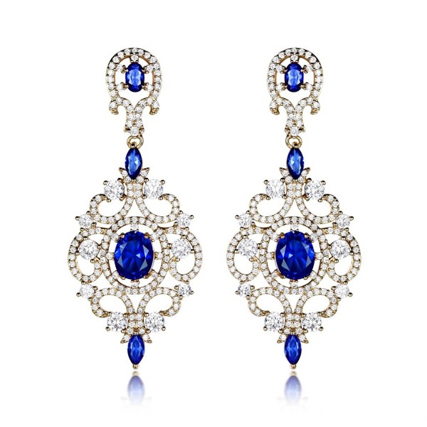 GULICX Long Sapphire Color Blue Zircon Crystal Chandelier Dangle Earrings Gold Tone - CL12NYEOBNB
