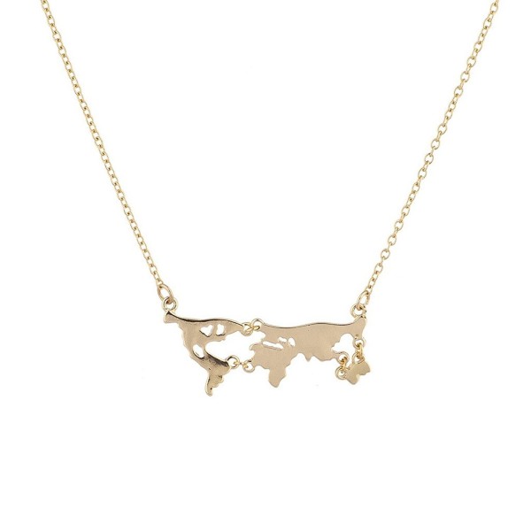 Lux Accessories Gold Tone World Map Continent Shape Novelty Plated Necklace - CV12O0KF4H5