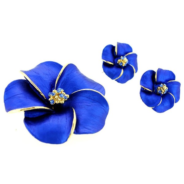 Blue Hawaiian Plumeria Flower Pin Swarovski Crystal Pin Brooch And