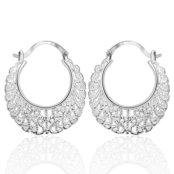 Cos2be Silver Plated Hollow Lace Hoop Earrings - CE12FLT1807