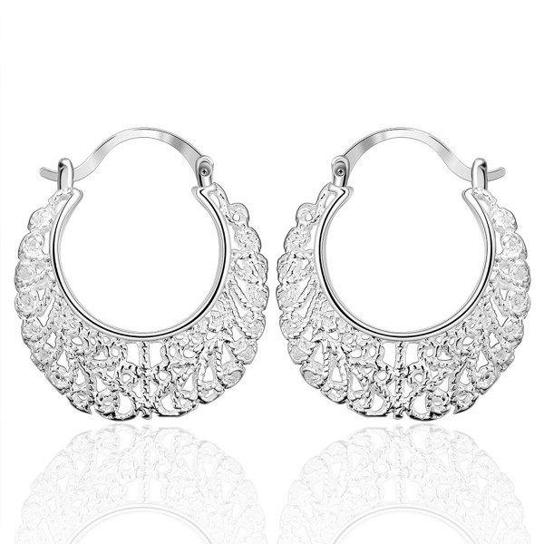 Cos2be Silver Plated Hollow Lace Hoop Earrings - CE12FLT1807