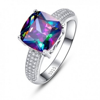 BONLAVIE Women's 7.3 cttw Cushion Cut Created Mystic Rainbow Fire Topaz 925 Sterling Silver Engagement Ring - CF12N41KVI0