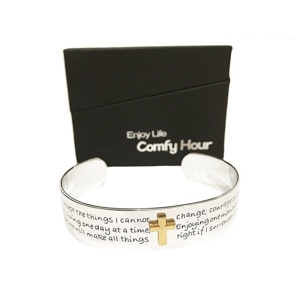 Serenity Prayer Cuff Bracelet- Shiny Silver - CO11AP9MBD1