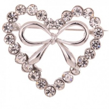 Yazilind Jewelry Silver Plated Heart Full Crysatl Inlay Bowknot Shape Charm Brooches and Pins for Women - Silvery - C411IMJEHRP