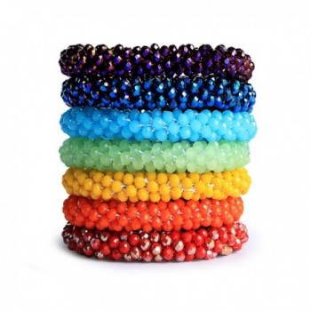 Gemstone Bead Stretch Bangle Bracelet for Women Crystal Beaded Bracelet Set- 17 colors - Chakra Set - C8187GOKEL0
