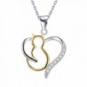 JUFU Lovely Kitty 925 Sterling Silver Zirconia Heart Pet Cat Necklace Rolo Chain 18" - CG183NXWE6M