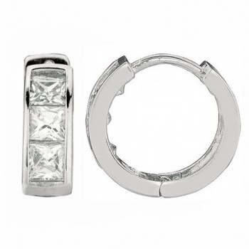 Sterling Silver Princess-cut Cubic Zirconia Huggie Hoop Earrings 3.5x9 Mm - CN11B3TS8KN